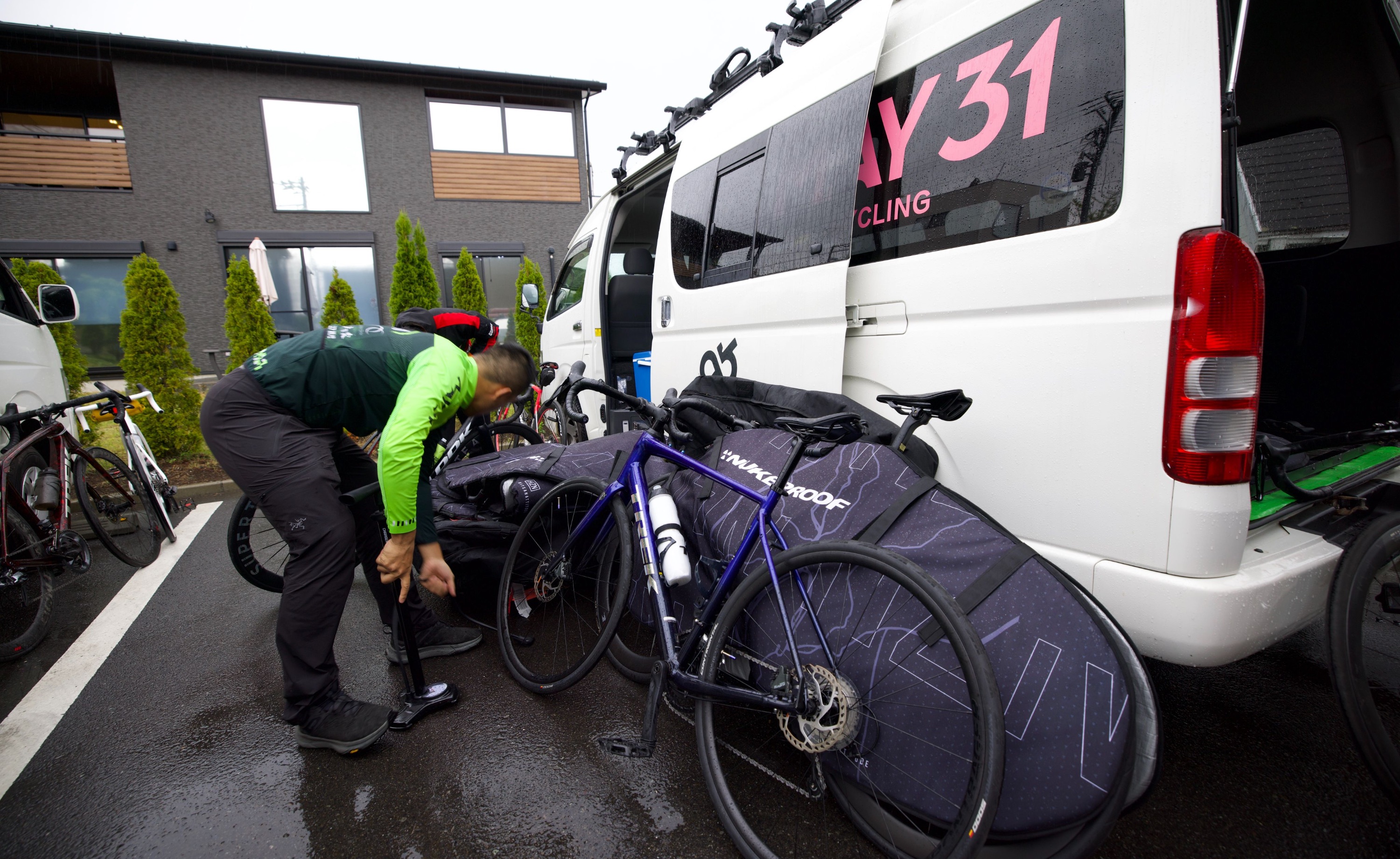 Support van and cyclist at MAY31 BASE