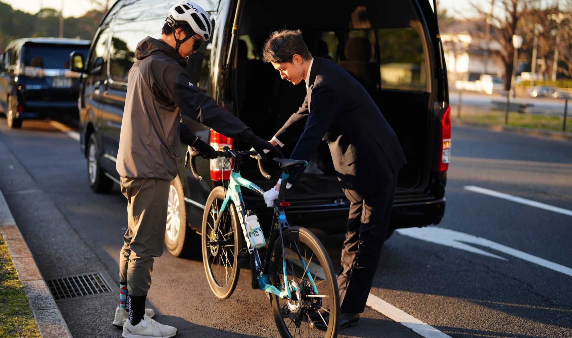 Support van following cyclists